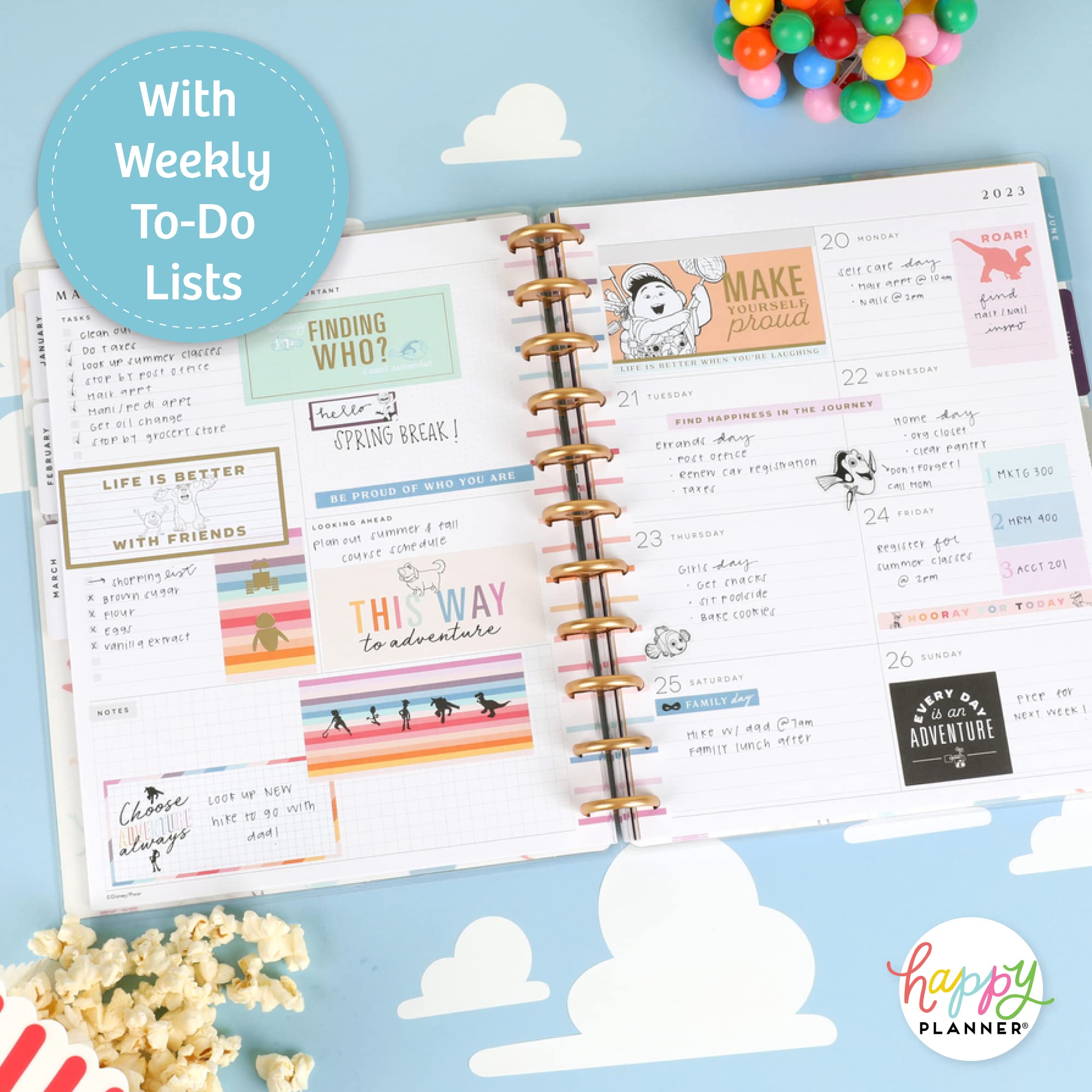 Happy Planner Disney Pixar 2023 Daily Planner for Jan. 2023–Dec. 2023, 12-Month Daily, Weekly, and Monthly Planner, Bright Year Vertical Layout, Big Size, 11 Inches by 8 1/2 Inches