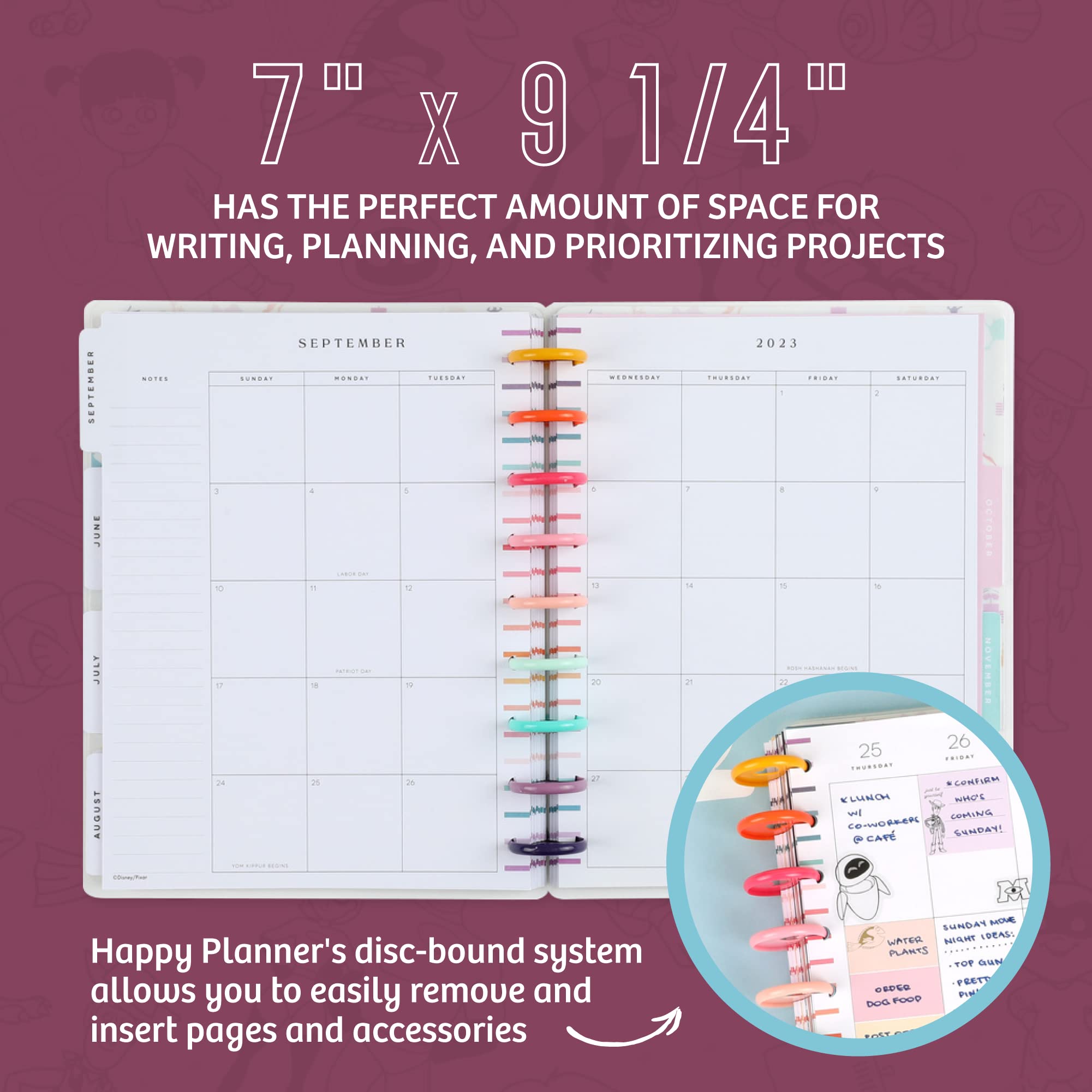 Happy Planner Disney Pixar 2023 Planner for Jan. 2023–Dec. 2023, 12-Month Daily, Weekly, and Monthly, Bright Year Vertical Layout, Classic Size, 7 Inches by 9 3/4 Inches