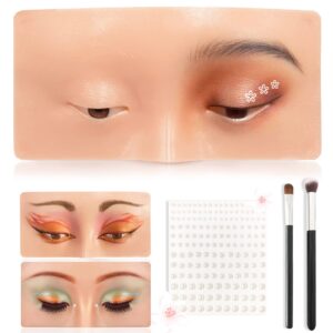 makeup practice face, silicone makeup practice board, face eyes makeup mannequin for makeup artists and beginners, with makeup brushes and 165pcs pearl stickers (bright)