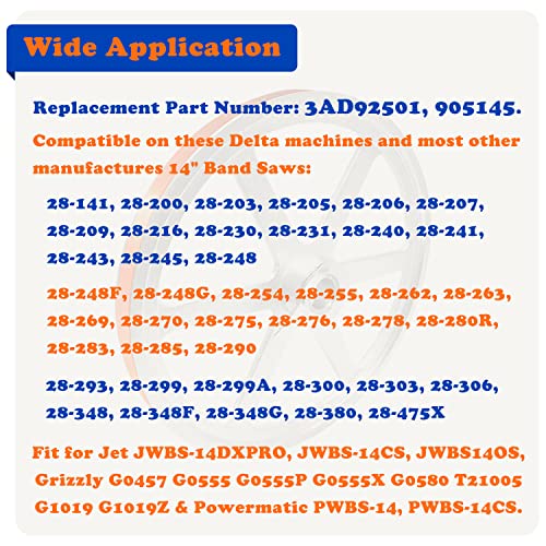 2 Pack Urethane Band Saw Tires, 905145 Band Saw Tires Replace for 14" Delta 905145 Craftsman 3AD92501 Band Saw Including Jet Grizzly, & Powermatic —No Adhesive Needed