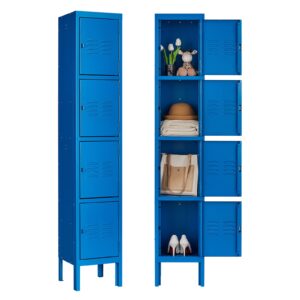 miiiko metal locker 4 tiers, employee locker cabinet, 4 tiers blue locker cabinet for school, gym and home office