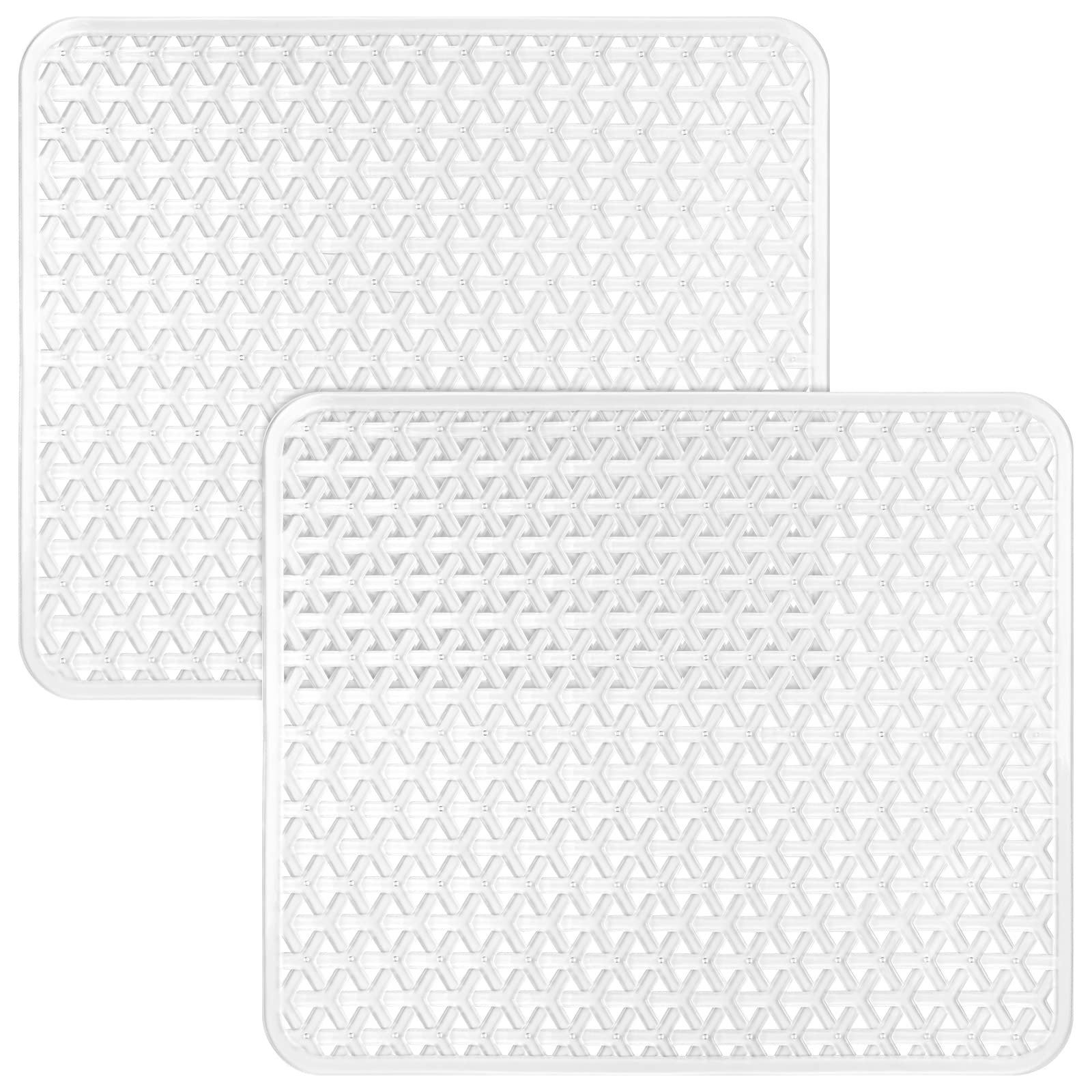 Coopay 2 Pack Kitchen Sink Mat PVC Eco-friendly Kitchen Stainless steel/Porcelain Dish Drying Pad Sink Protector for Bottom of Kitchen Sink, Triangular Hole Design, 12.6 x 10.5 Inches (Clear)