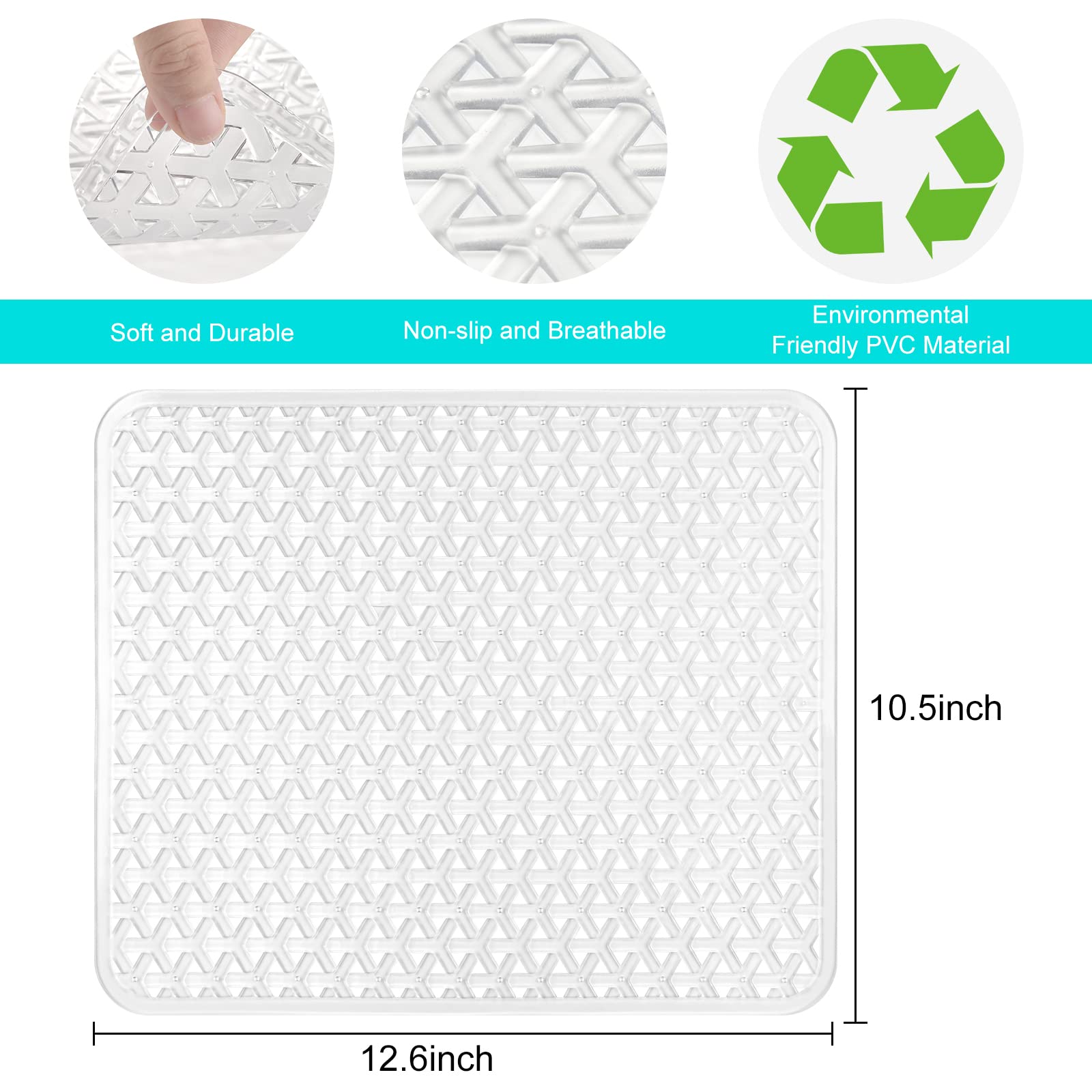 Coopay 2 Pack Kitchen Sink Mat PVC Eco-friendly Kitchen Stainless steel/Porcelain Dish Drying Pad Sink Protector for Bottom of Kitchen Sink, Triangular Hole Design, 12.6 x 10.5 Inches (Clear)