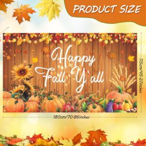Happy Fall Party Decorations Banner, Happy Fall Y'all Banner Backdrop Thanksgiving Autumn Harvest Banner, Fall Maple Leaves Pumpkin Thanksgiving Day Autumn Party Banner for Home Outdoor Yard Decor