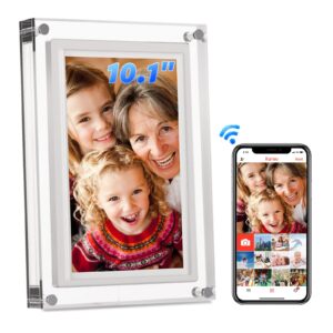 digital picture frame, 10.1 inch wifi acrylic digital photo frame, 1280x800 hd touch screen display, auto rotation photo/video/music, easy to share photos video via frameo app