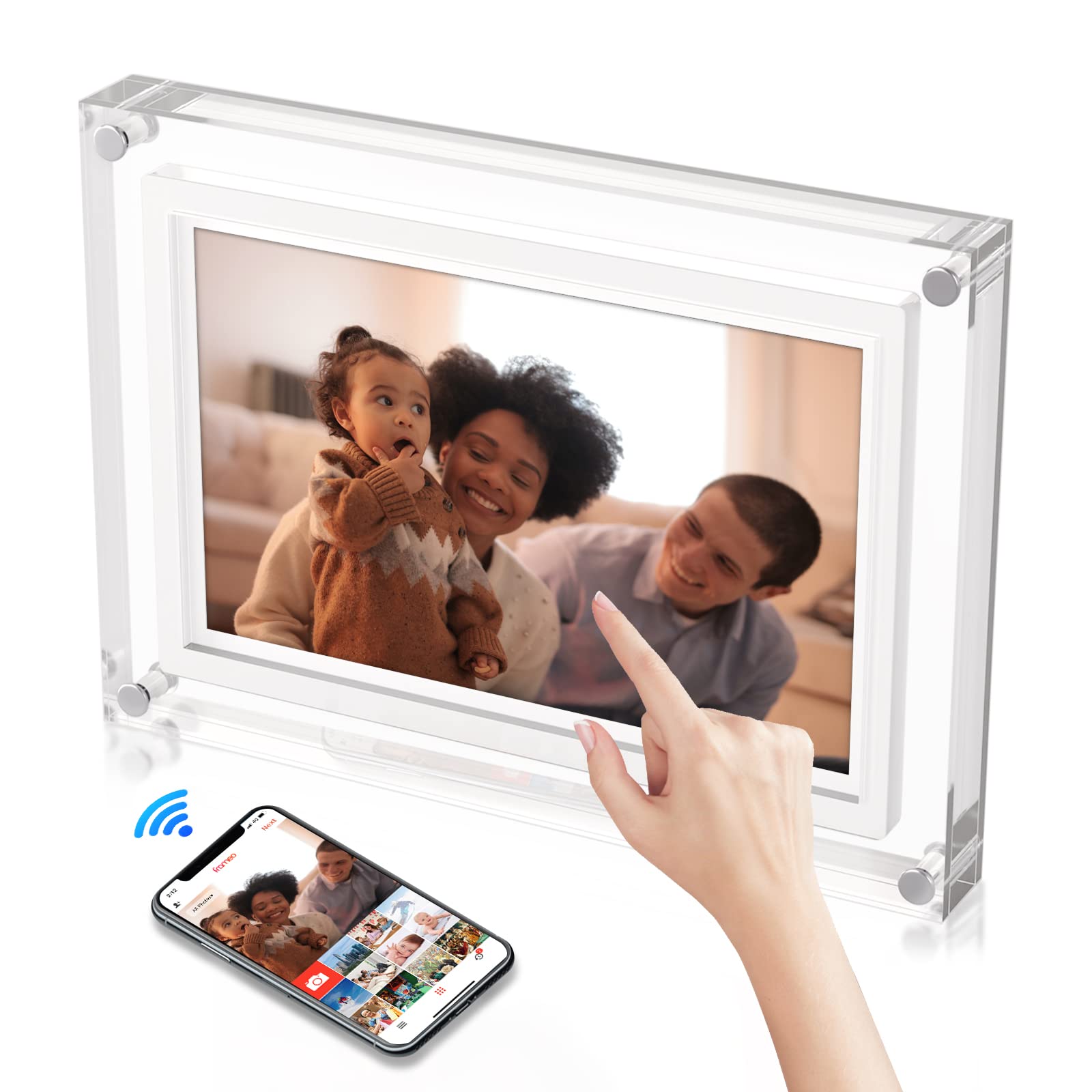 Digital Picture Frame, 10.1 Inch WiFi Acrylic Digital Photo Frame, 1280x800 HD Touch Screen Display, Auto Rotation Photo/Video/Music, Easy to Share Photos Video via Frameo APP