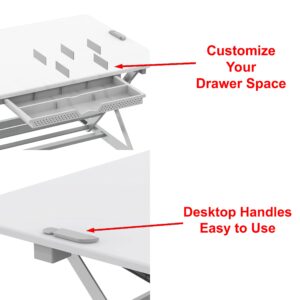 SHW 32-Inch Height Adjustable Standing Desk Converter Riser Workstation with Drawer, White