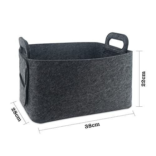 HIFELTY Storage Basket, Felt Storage Bins for Office Bedroom Closet Babies Nursery Toys DVD Laundry, Folding Basket Organizer with Carry Handles, the Best Choice for Clothes Storage Bins (Dark Grey)