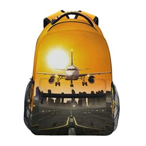 glaphy airplane at the runway backpack school book bag lightweight laptop backpack for boys girls kids