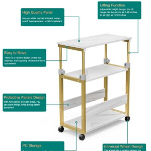 HMFOR Computer Tower Stand with Height Adjustable, PC Stand for Under Desk, Moblie Computer Case Tower, 3-Tier Computer Cart with Rolling Wheels for Home Office Gaming Case, Faux White Marble