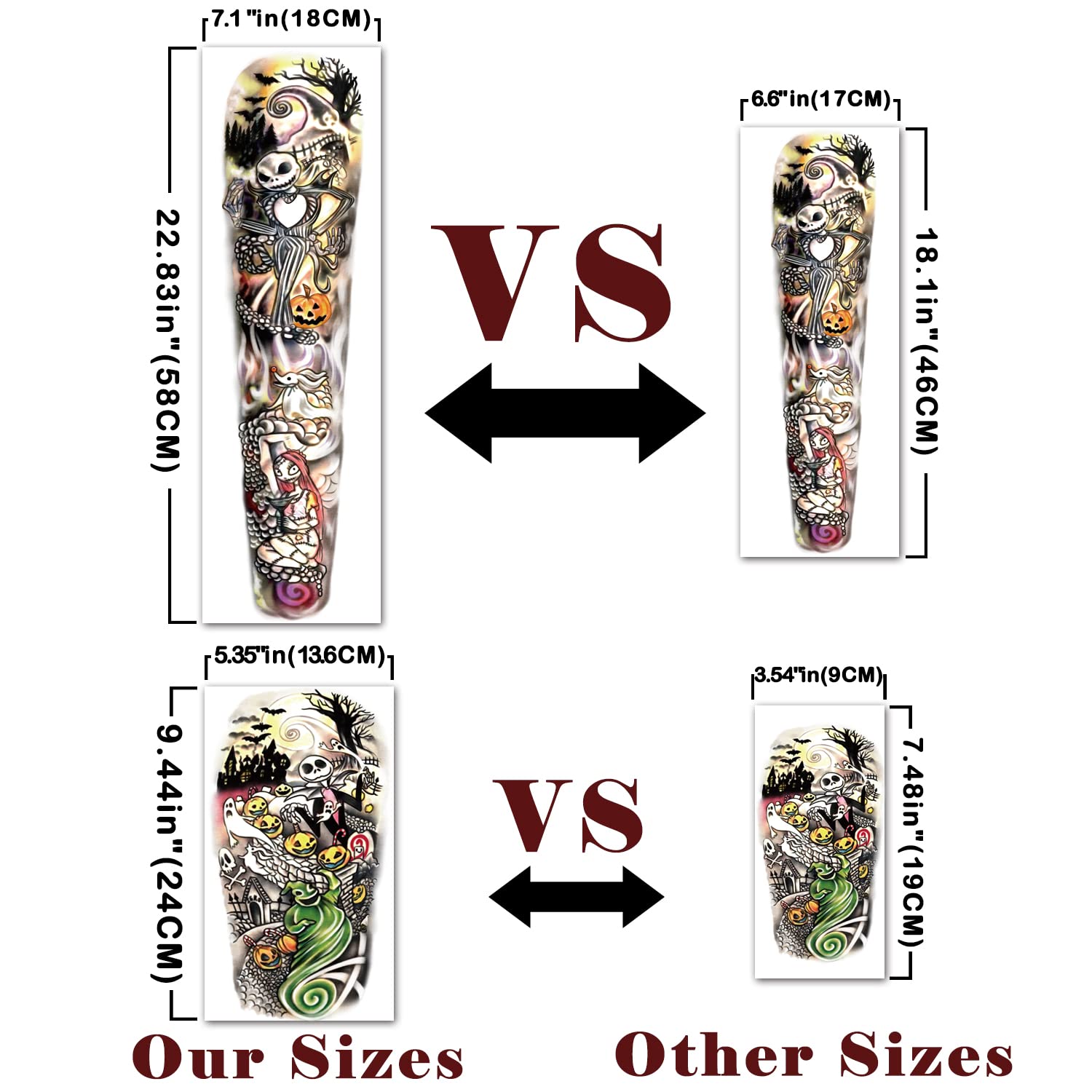 Yazhiji 44 Sheets Halloween Full Arm Temporary Tattoos Pumpkin Witch Sugar Skull Tattoo for Women Men Boys and Girls Zombie Make up Kit, Scar Waterproof Tattoos for Parties