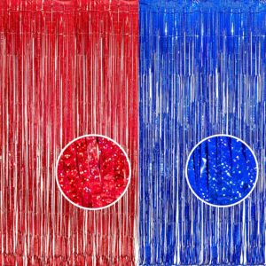 foil fringe curtain party decorations - red blue metallic tinsel photo booth backdrop party steamers curtains for birthdays christmas new years valentines bachelorette parties