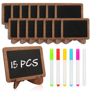 temlum 15 pcs mini chalkboard sign with 6 color chalk markers, 2.9″ x 3.9″ wooden blackboard reusable small chalkboards for food, buffet, parties, message boards, table numbers