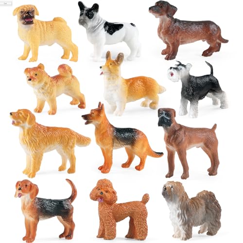 12PCS Mini Dog Figurines, Realistic Dog Figures Toy Set, Plastic Puppy Figures, Miniature Dog Animals Toy, Puppy Dog Cake Topper Cupcake Topper, Easter Eggs Birthday Christmas Gift for Girls Boys