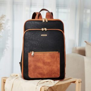 Telena Leather Laptop Backpack for Women 15.6 inch Computer Bag Casual College Bookbag Laptop Bag