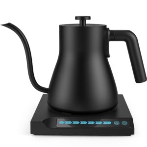seoukin electric gooseneck kettle with 7 variable presets, best gift for pour over coffee kettle&electric tea pot, 100% stainless steel water boiler with temperature control, keep warm, matte lack