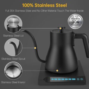 Seoukin Electric Gooseneck Kettle with 7 Variable Presets, Best Gift For Pour Over Coffee Kettle&Electric Tea Pot, 100% Stainless Steel Water Boiler With Temperature Control, Keep Warm, Matte Lack