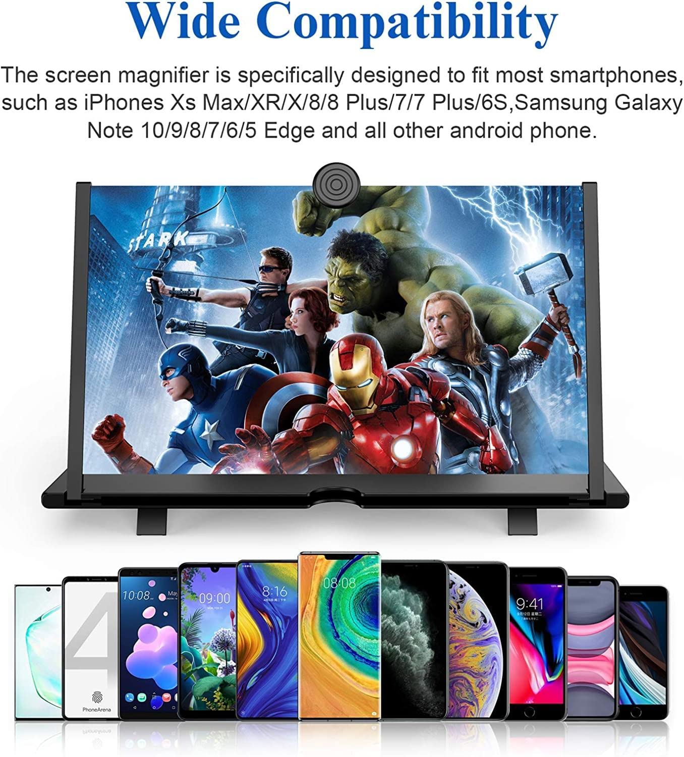 12" Screen Magnifier for Cell Phone – 3D HD Magnifing Screen Enlarger Projector for Movies Videos and Gaming – Foldable Phone Stand Holder with Screen Amplifier–Supports All Smartphones (Black-12inch)