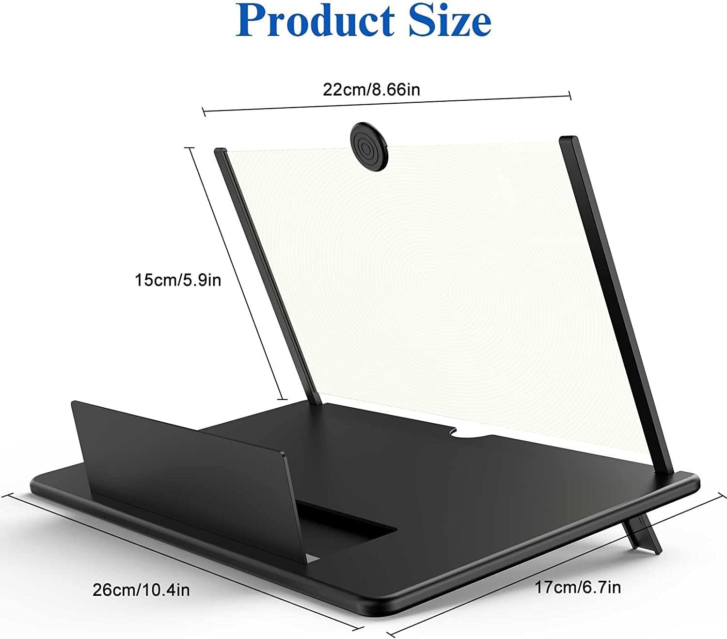 12" Screen Magnifier for Cell Phone – 3D HD Magnifing Screen Enlarger Projector for Movies Videos and Gaming – Foldable Phone Stand Holder with Screen Amplifier–Supports All Smartphones (Black-12inch)