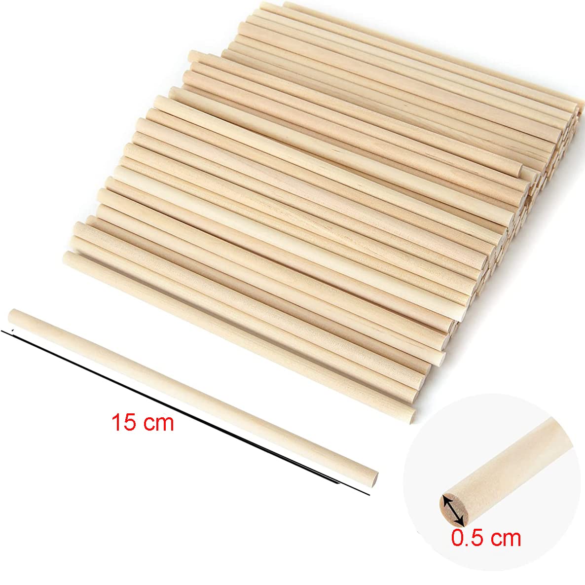 100 Pcs 6 Inch Round Wooden Sticks Wooden Dowels Rods Unfinished Dowel Small Round Wooden Sticks Wooden Dowel Rods for DIY Crafts Home Decor