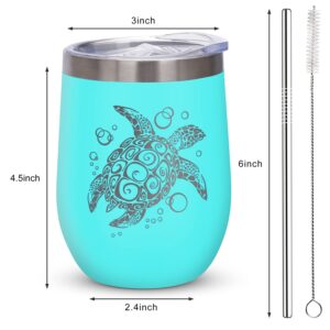 Shinlar Sea Turtle Gifts for Women - Sea Turtle Insulated Tumbler with Lid,Beach Gifts for Women Friends, Ocean Coastal Turtle Gifts Ideas for Turtle Lovers,Mom - 12oz Wine Tumbler Coffee Mug Teal