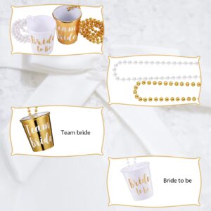 Maitys 12 Pieces Bride Plastic Beaded Bridal Shot Glass Necklace Gold Foil for Bachelorette Party Bridal Party Necklaces (White, Gold)