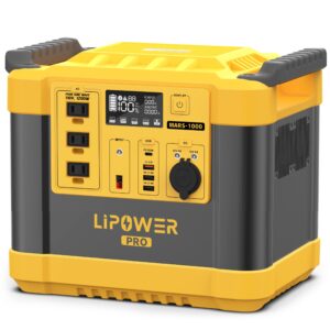 lipower portable power station, 1200w solar generator lifepo4 battery g1000l1120wh with ac outlets emergency power for camping, rv, outdoor