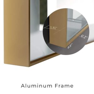 LED Lighted Bathroom Mirror 24 x 36 Inch, Champagne Gold Framed Wall Mounted Dimmable Vanity Mirror, Anti-Fog Touch Sensor, Adjustable Color Warm/White/Natural