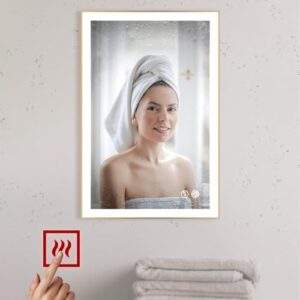 LED Lighted Bathroom Mirror 24 x 36 Inch, Champagne Gold Framed Wall Mounted Dimmable Vanity Mirror, Anti-Fog Touch Sensor, Adjustable Color Warm/White/Natural