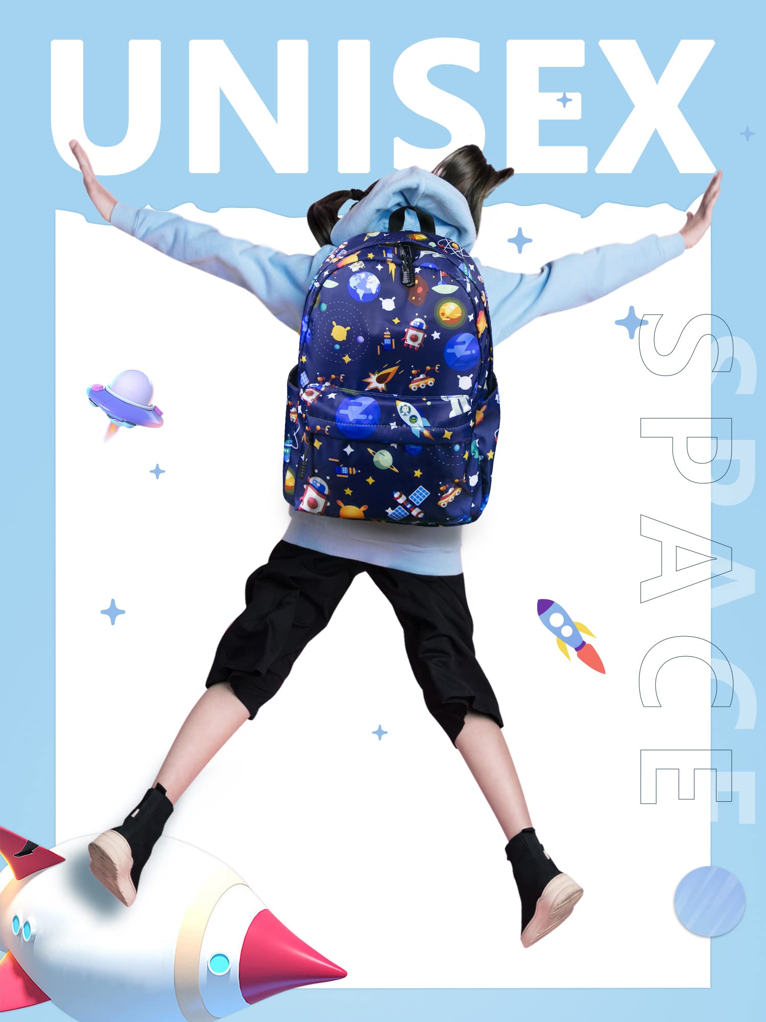 Tpeohan Blue Boys Backpacks for Elementary School Backpack for Boys 8-12 Middle School Space