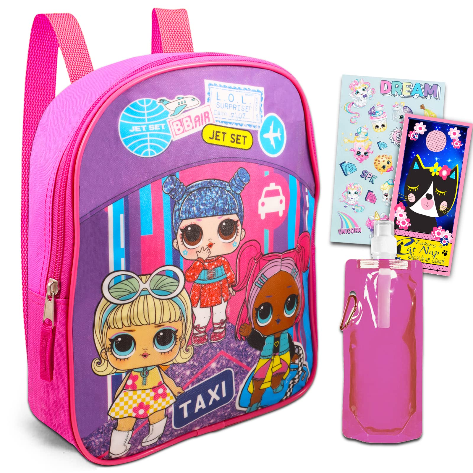 LOL Doll Mini Backpack - Bundle with 11” LOL Doll Preschool Backpack, Water Pouch, Stickers, More - LOL Doll Backpack for Girls