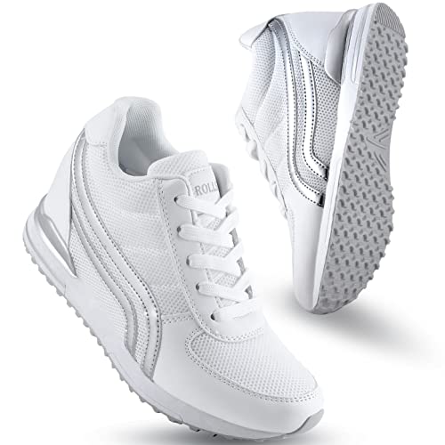 Rollstep White Wedges Sneakers for Women Hidden Heel Platform Walking Shoes Ladies White Size 8.5