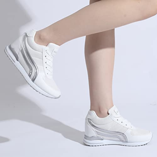 Rollstep White Wedges Sneakers for Women Hidden Heel Platform Walking Shoes Ladies White Size 8.5