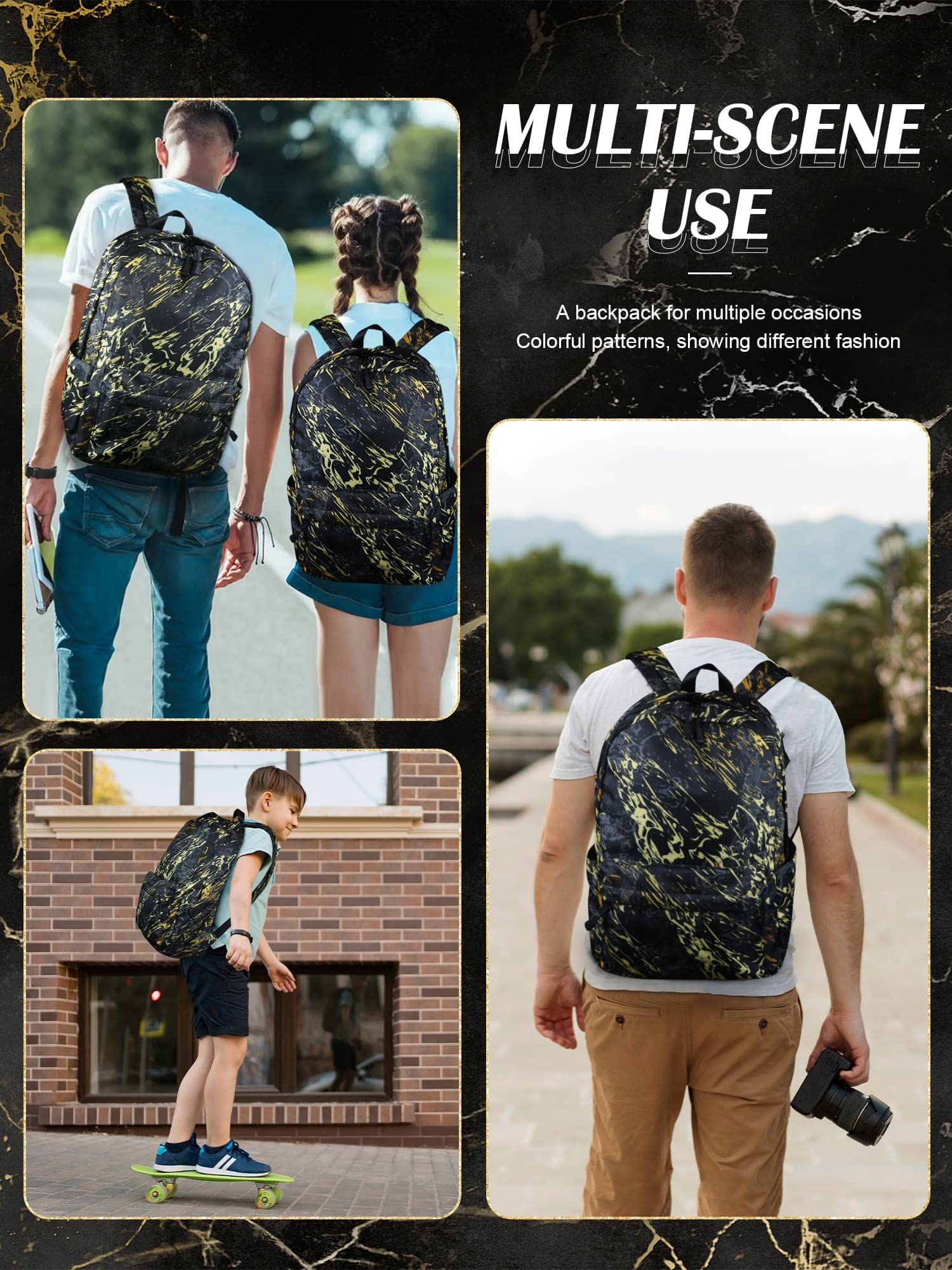 Tpeohan Black Backpacks for School Teen Boys Backpacks for Elementary Book Bags Marble