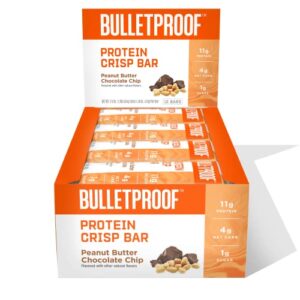bulletproof protein crisp bars, peanut butter chocolate chip, 12 pack, high protein, low sugar