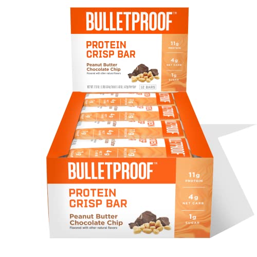 Bulletproof Protein Crisp Bars, Peanut Butter Chocolate Chip, 12 Pack, High Protein, Low Sugar