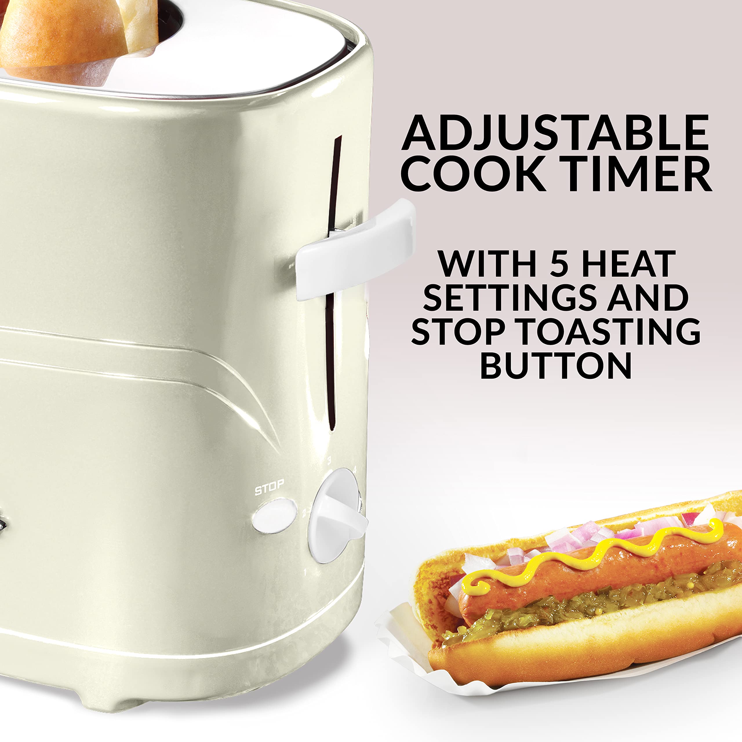 Nostalgia 2 Slot Hot Dog and Bun Toaster with Mini Tongs, Hot Dog Toaster Works with Chicken, Turkey, Veggie Links, Sausages and Brats