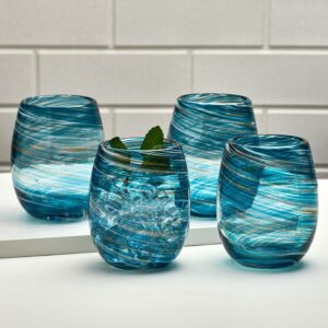 Mikasa Color Swirl Stemless Wine Glass, 4 Count (Pack of 1), Blue