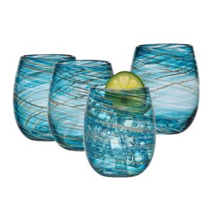 Mikasa Color Swirl Stemless Wine Glass, 4 Count (Pack of 1), Blue