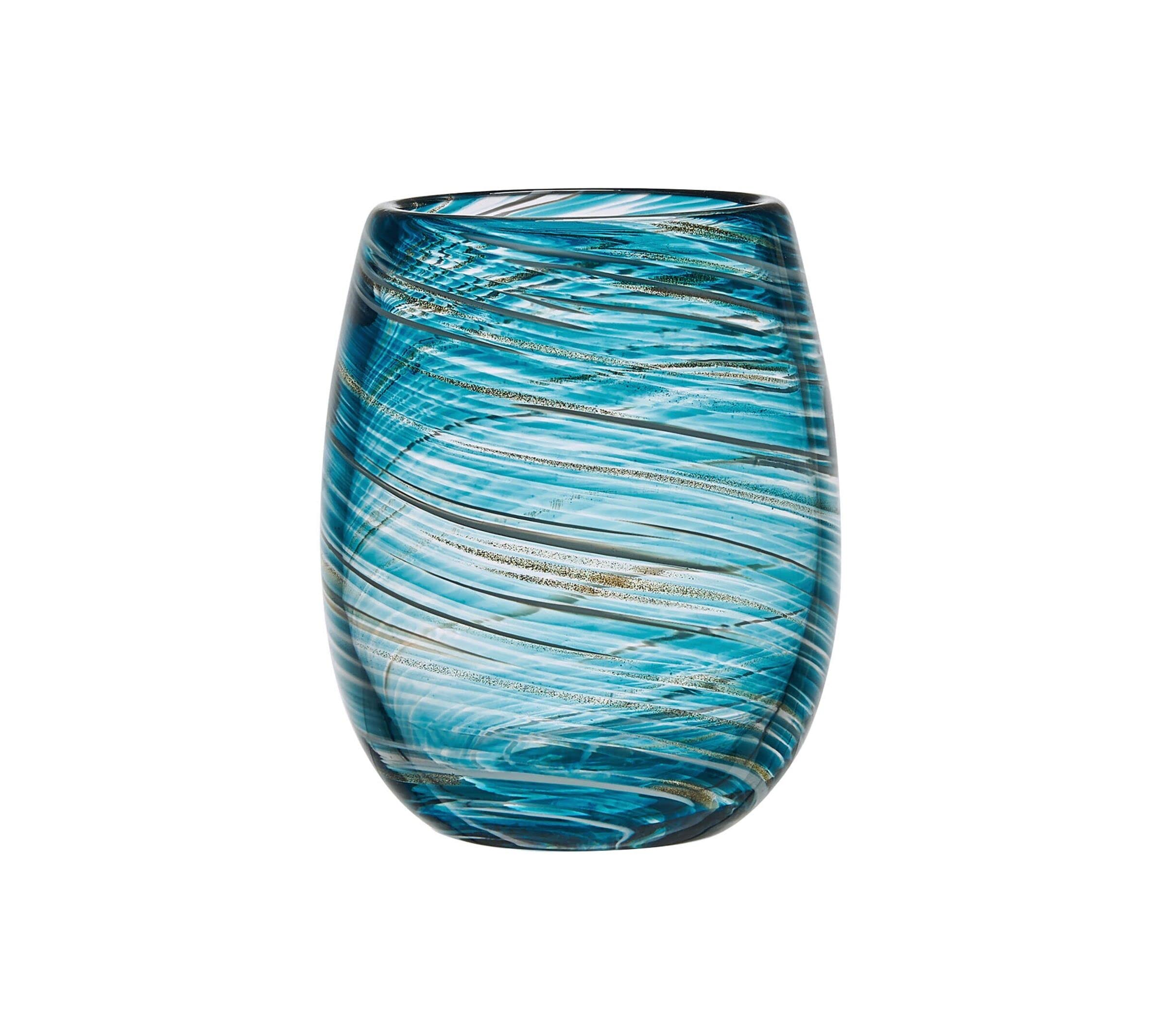 Mikasa Color Swirl Stemless Wine Glass, 4 Count (Pack of 1), Blue