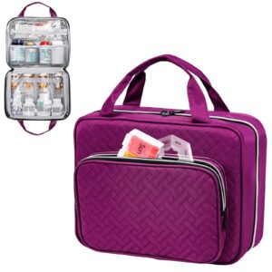 bagsfy medicine bag for traveling, pill bottle organizer and storage, home medication bag, vitamin bottle carrying case large purple (comes with weekly pill organizer)