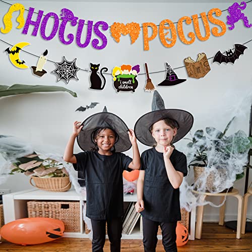 PTFNY Glittery Hocus Pocus Banner Hocus Pocus Halloween Decorations Halloween Witches Party Banner for Hocus Pocus Halloween Party Decorations Supplies