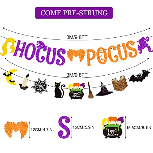 PTFNY Glittery Hocus Pocus Banner Hocus Pocus Halloween Decorations Halloween Witches Party Banner for Hocus Pocus Halloween Party Decorations Supplies