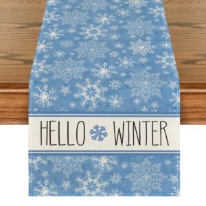 artoid mode hello winter snowflake blue christmas placemats set of 4, 12x18 inch seasonal xmas holiday table mats for party kitchen dining decoration