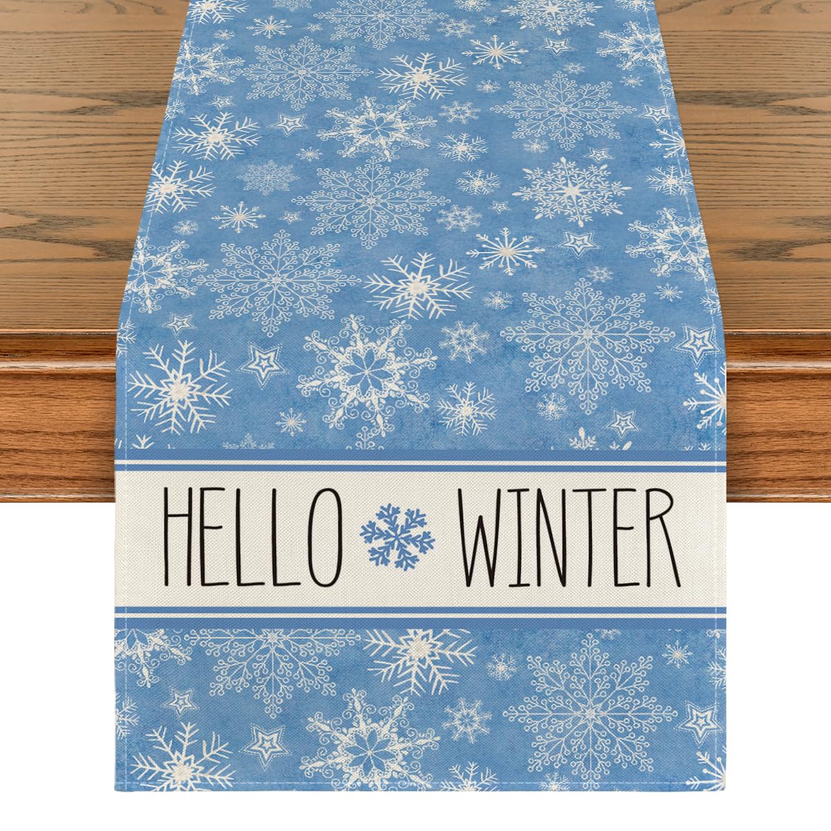 Artoid Mode Hello Winter Snowflake Blue Christmas Placemats Set of 4, 12x18 Inch Seasonal Xmas Holiday Table Mats for Party Kitchen Dining Decoration