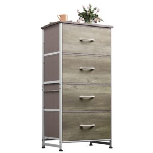 wlive dresser with 4 drawers, storage tower, organizer unit, fabric dresser for bedroom, hallway, entryway, closets, sturdy steel frame, wood top, easy pull handle, greige oak