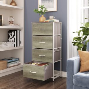 WLIVE Dresser with 4 Drawers, Storage Tower, Organizer Unit, Fabric Dresser for Bedroom, Hallway, Entryway, Closets, Sturdy Steel Frame, Wood Top, Easy Pull Handle, Greige Oak