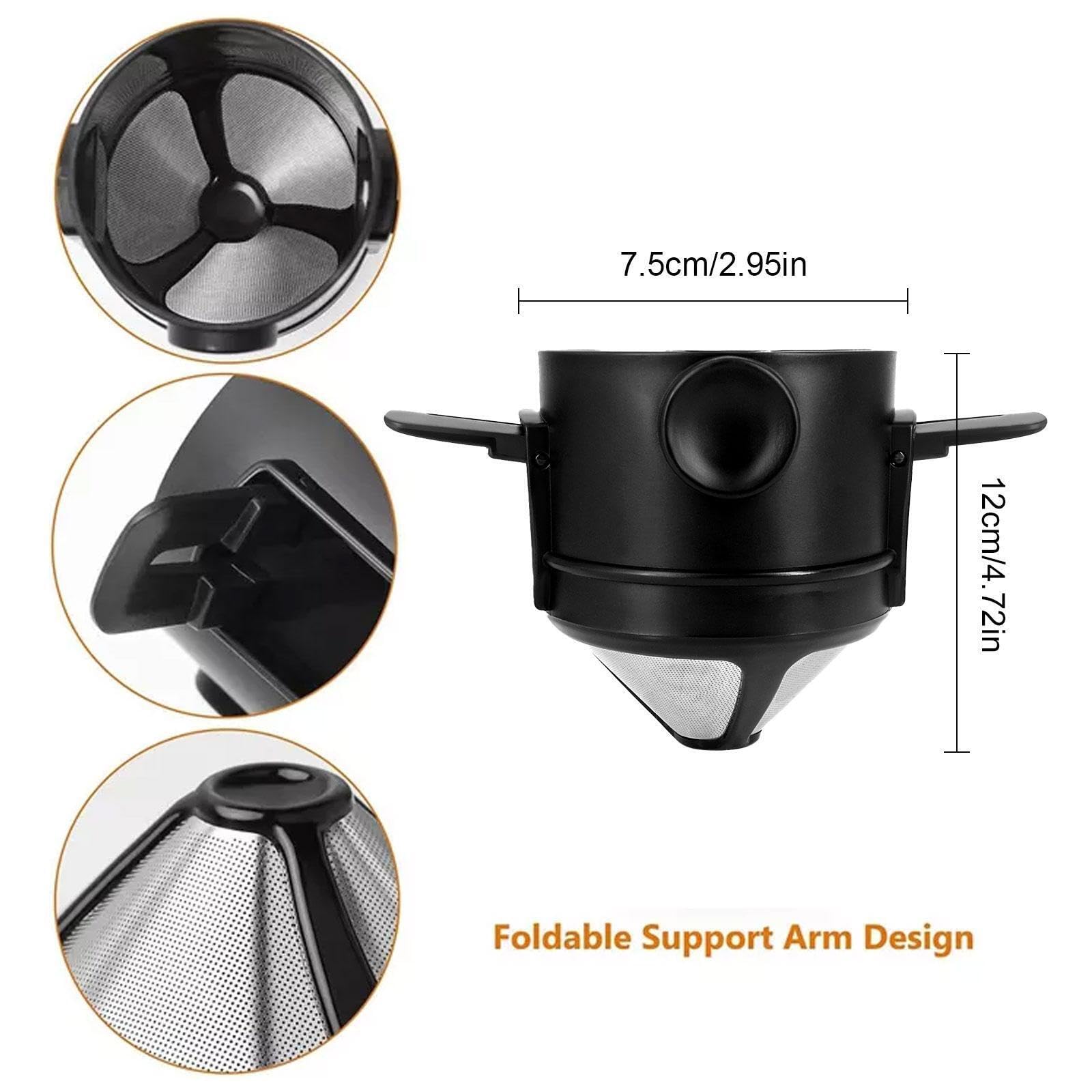 Pour Over Coffee Maker Reusable Coffee Filter Portable Stainless Steel Coffee Dripper Mini Collapsible Paperless Single Serve Coffee Cone Coffee Filter