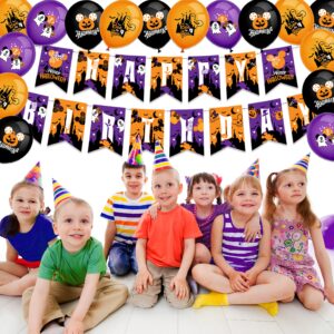 Halloween Birthday Party Supplies,Halloween Decorations Set Include Banner, Balloons, Cake Toppers and Cupcake Toppers for Boys and Girls Birthday Party