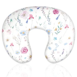 Nursing Pillow Cover Breastfeeding Pillow Slipcover for Moms Soft Breathable Organic Knit Fabric Newborn Infant Feeding Pillow Covers for Baby Girl Boy, Stylish Floral